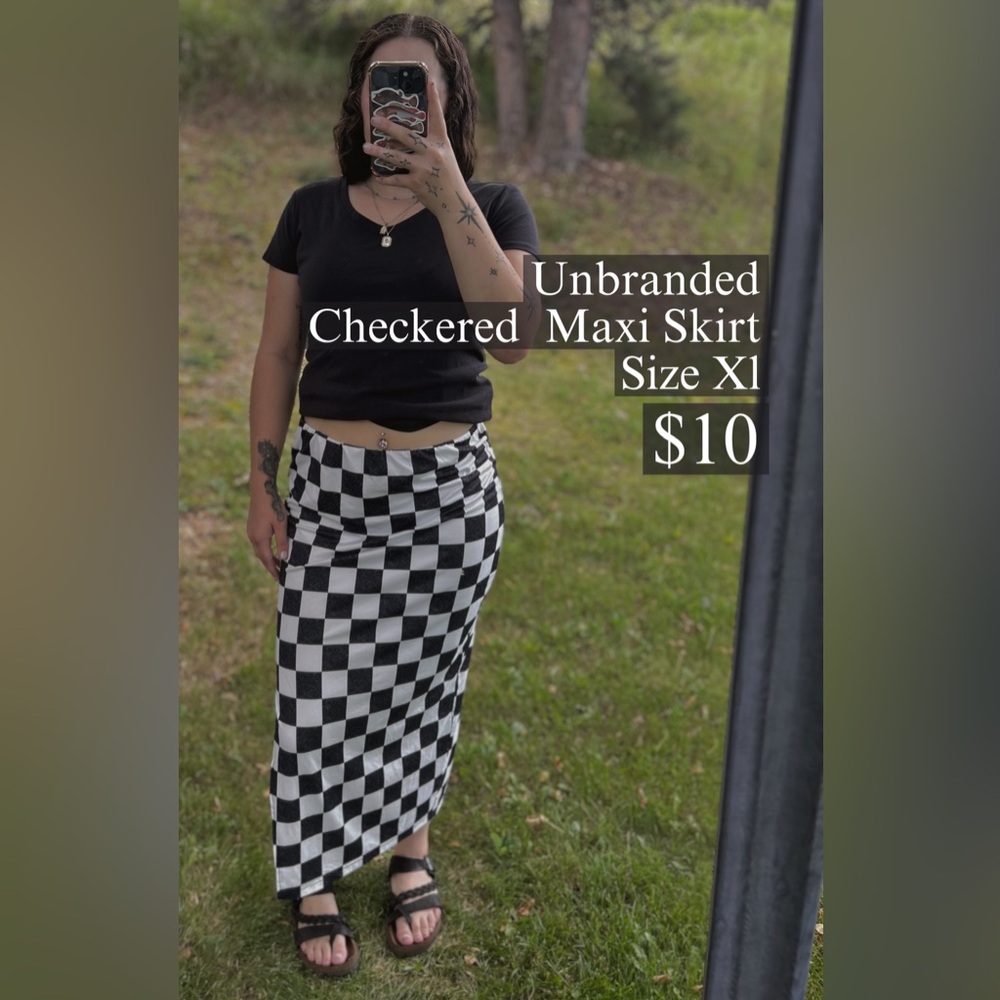 Elegant Black and White Checkered Maxi Skirt